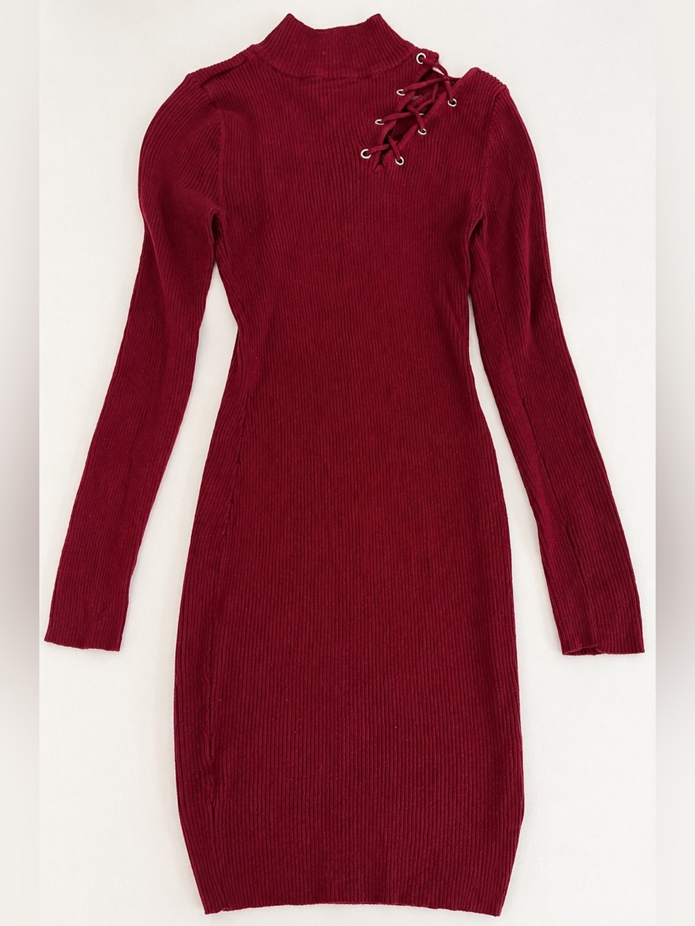 No Boundaries Burgundy Ribbed Lace Up Bodycon Midi Dress S Y2K